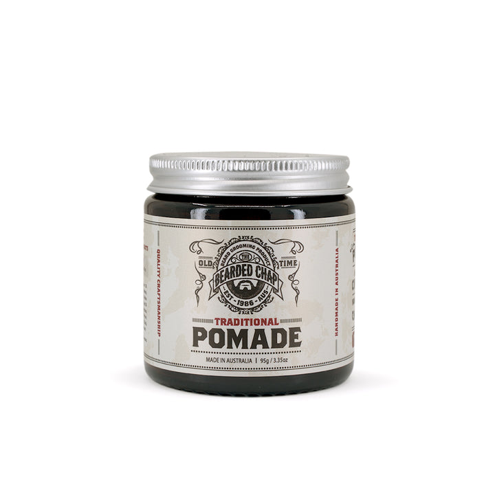The Bearded Chap Traditional hair pomade. Made in Australia from natural ingredients. Strong hold with semi sheen. 