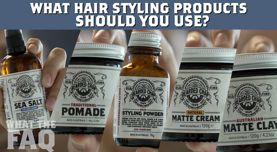 the bearded chap natural hair care grooming products, pomade, matte clay, hair matte cream, sea salt texture spray, hair styling powder