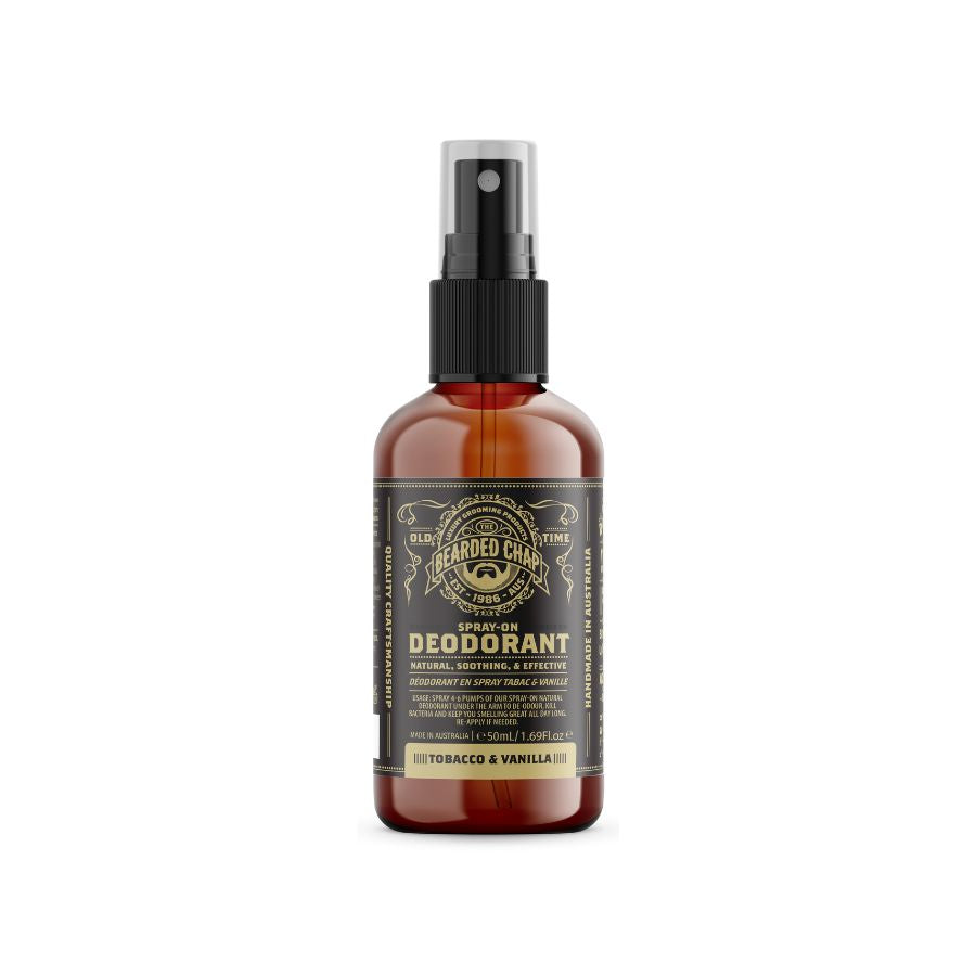 The Bearded Chap Tobacco & Vanilla Natural Spray-on Deodorant , Aluminium free.