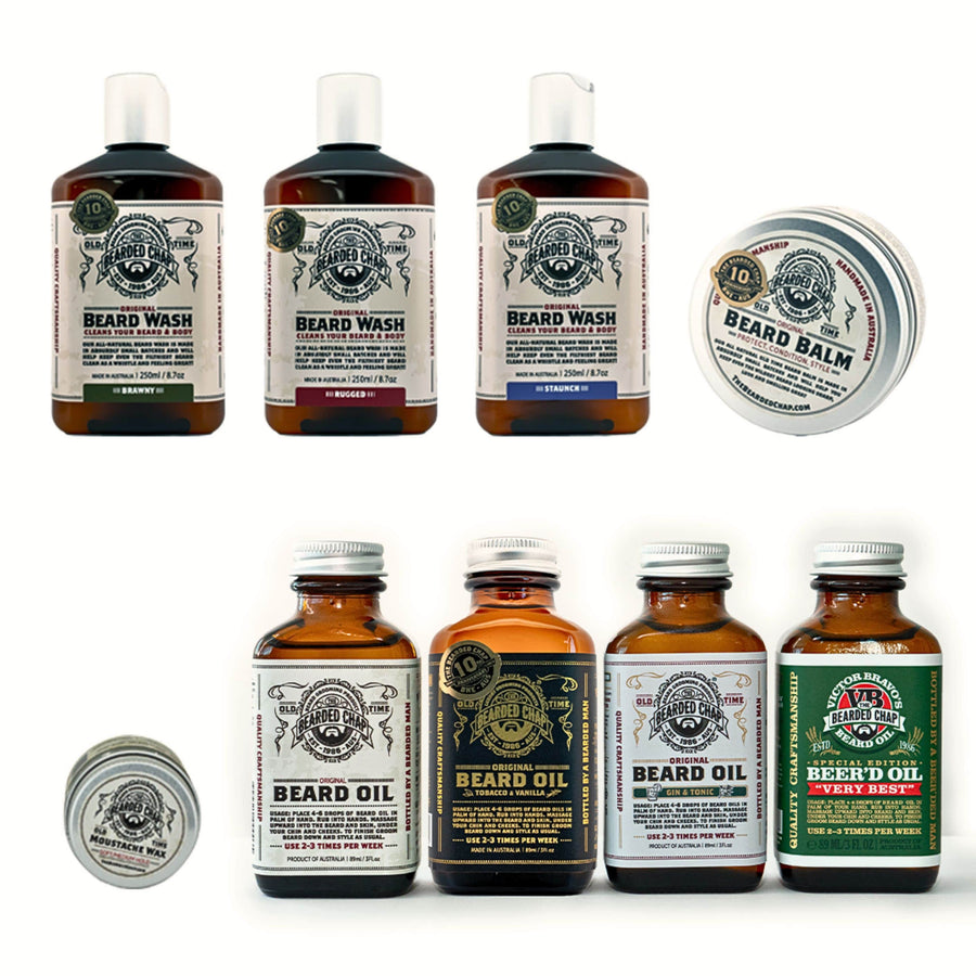 The Bearded Chap Ultimate Beard Care Bundle - Includes beard wash, beard oil, beard balm and moustache wax 