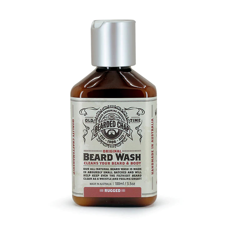 the bearded chap travel beard wash rugged scent , natural beard and face wash